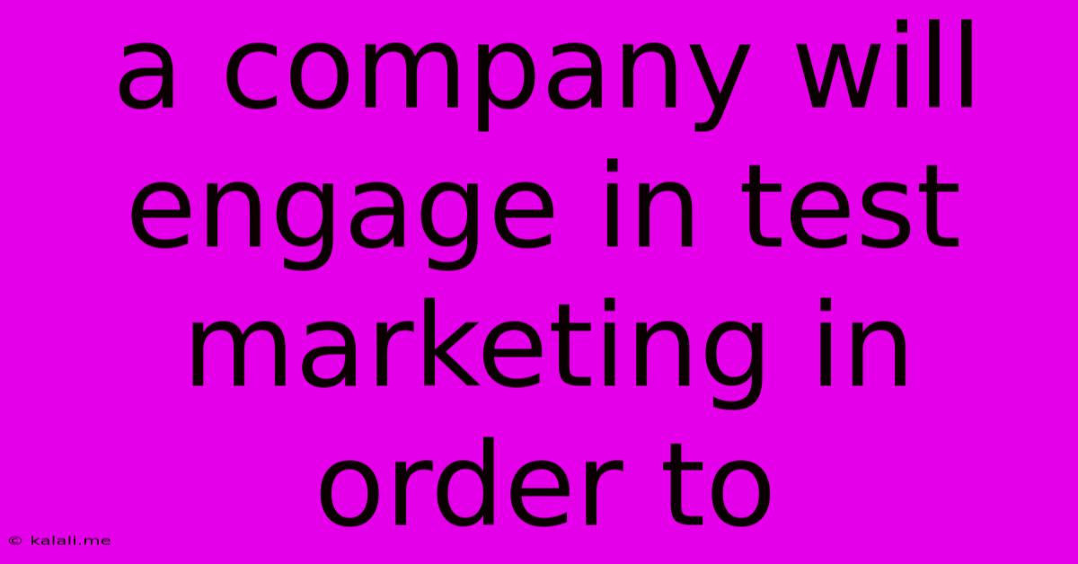 A Company Will Engage In Test Marketing In Order To