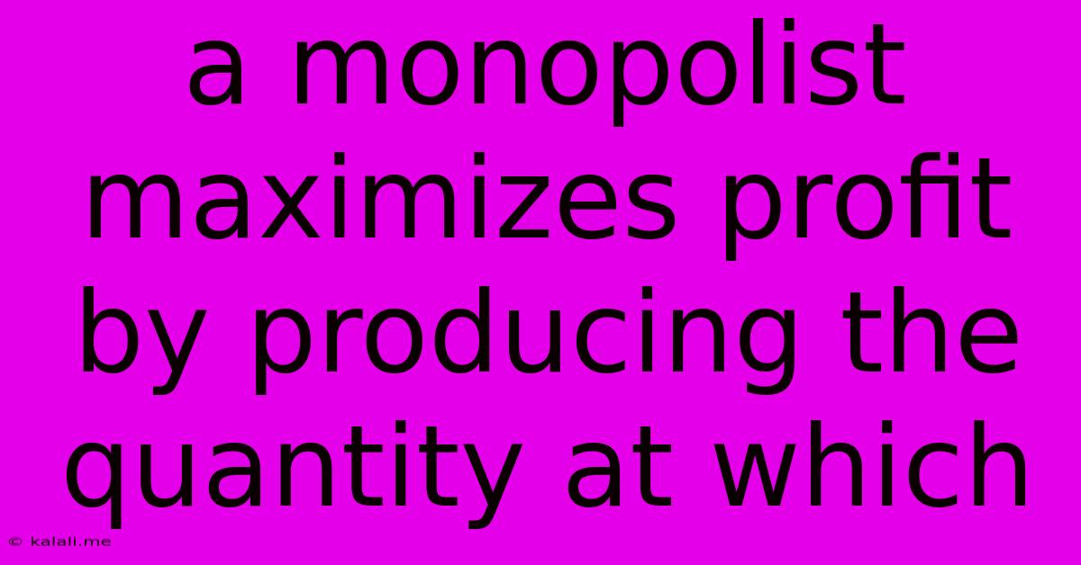 A Monopolist Maximizes Profit By Producing The Quantity At Which