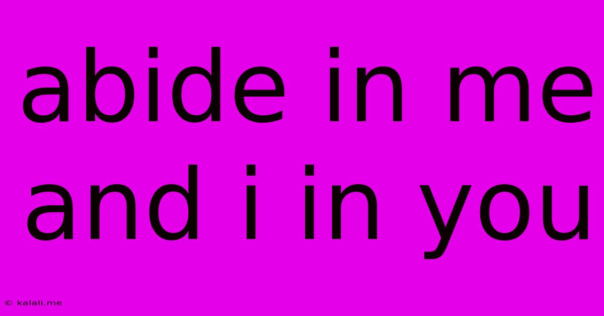 Abide In Me And I In You