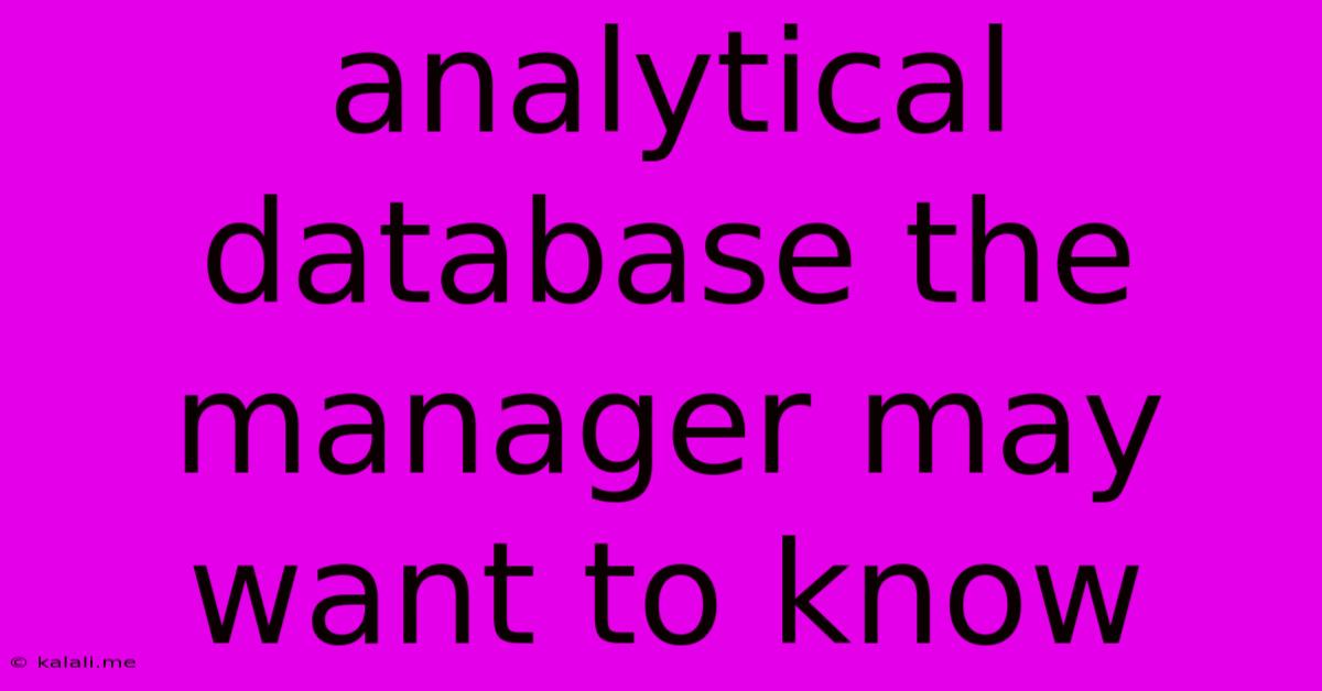 Analytical Database The Manager May Want To Know