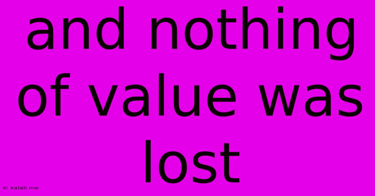 And Nothing Of Value Was Lost