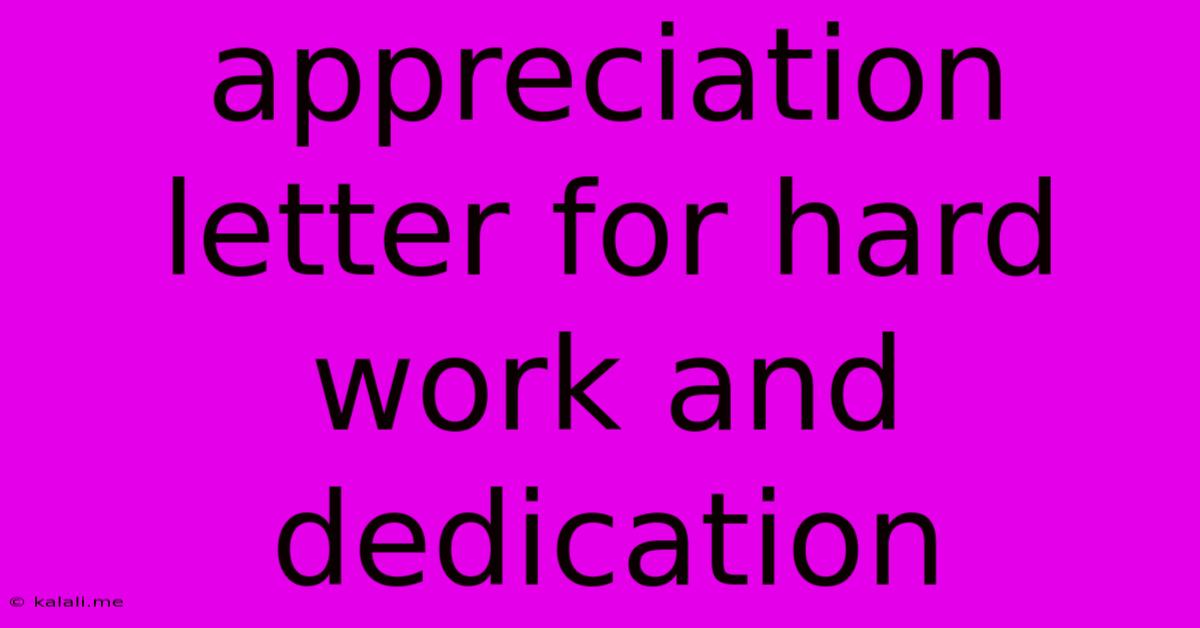 Appreciation Letter For Hard Work And Dedication