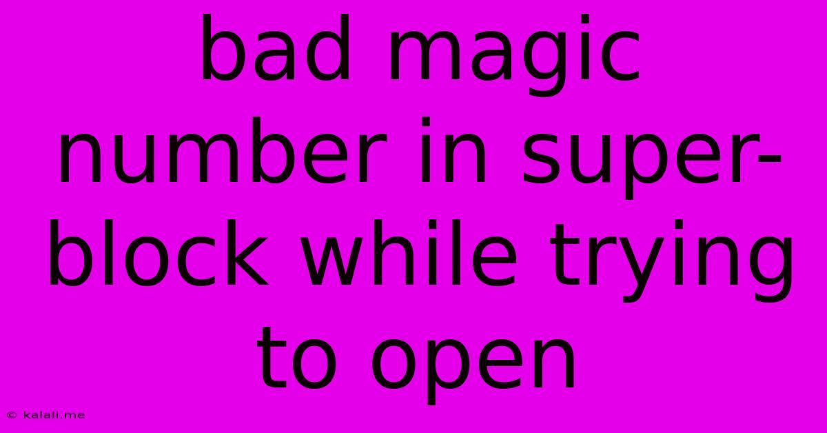 Bad Magic Number In Super-block While Trying To Open