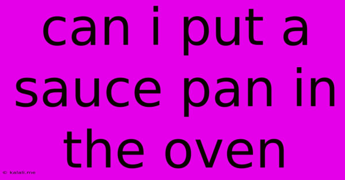 Can I Put A Sauce Pan In The Oven