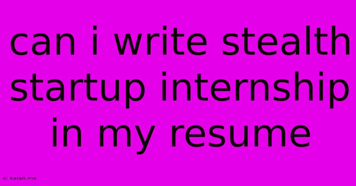 Can I Write Stealth Startup Internship In My Resume