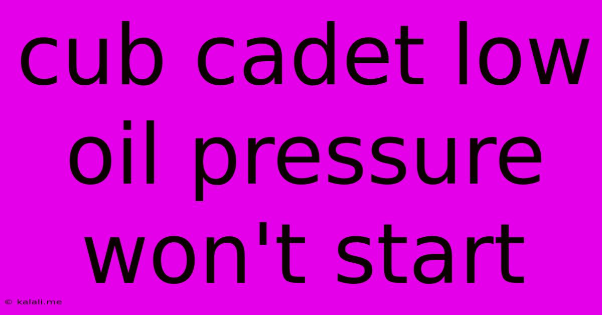 Cub Cadet Low Oil Pressure Won't Start