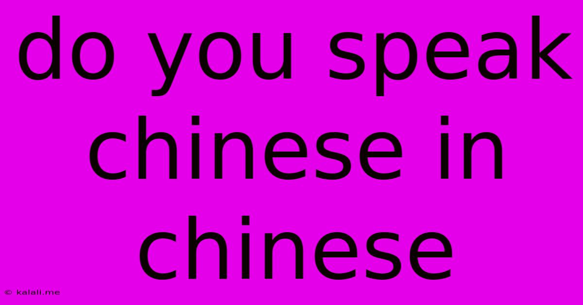 Do You Speak Chinese In Chinese