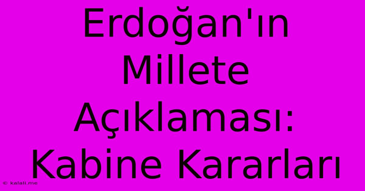 Erdoğan'ın Millete Açıklaması: Kabine Kararları