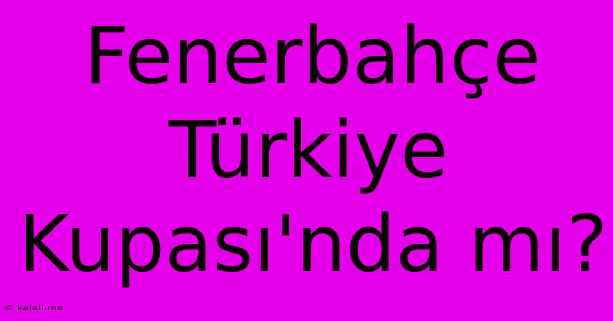 Fenerbahçe Türkiye Kupası'nda Mı?