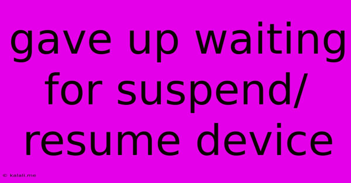 Gave Up Waiting For Suspend/resume Device
