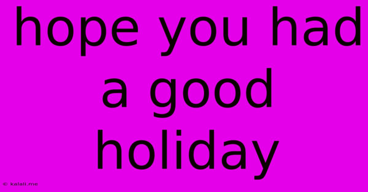 Hope You Had A Good Holiday