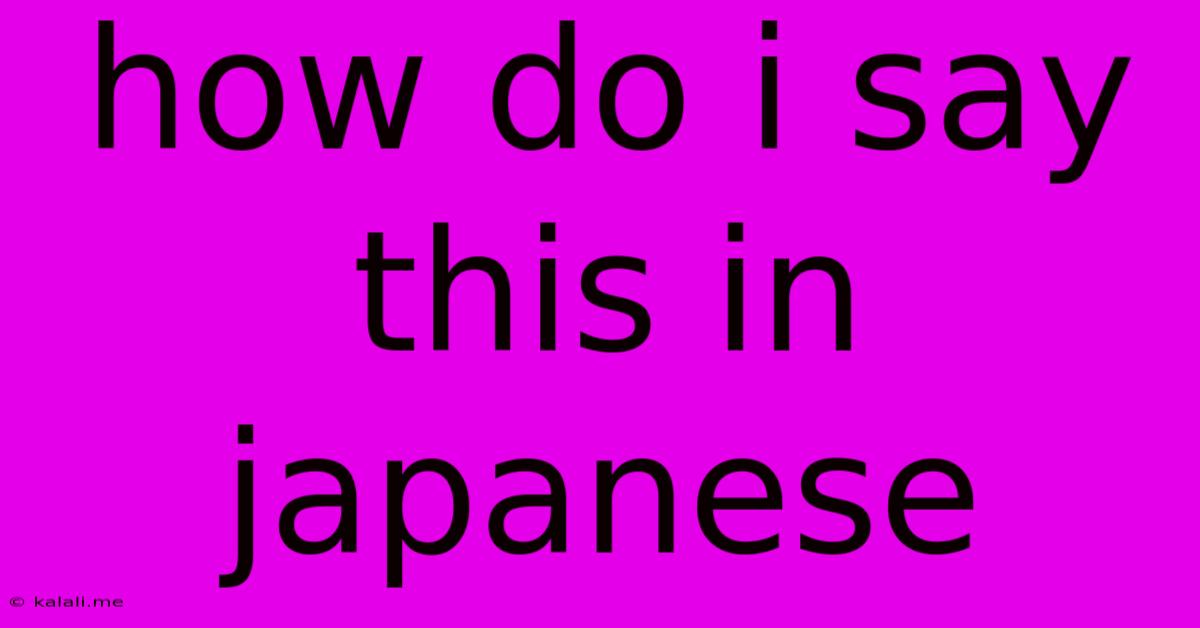 How Do I Say This In Japanese