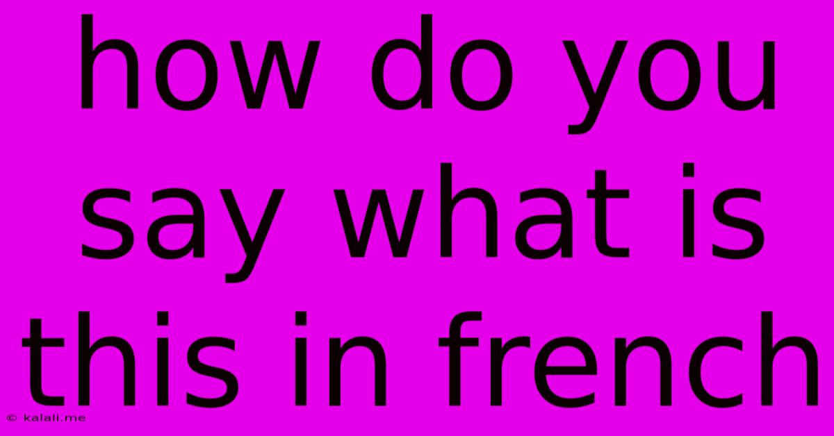 How Do You Say What Is This In French