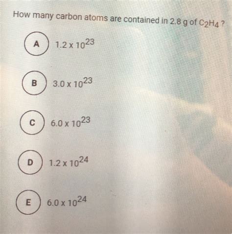 How Many Carbon Atoms Are Contained In 2.8g Of C2h4