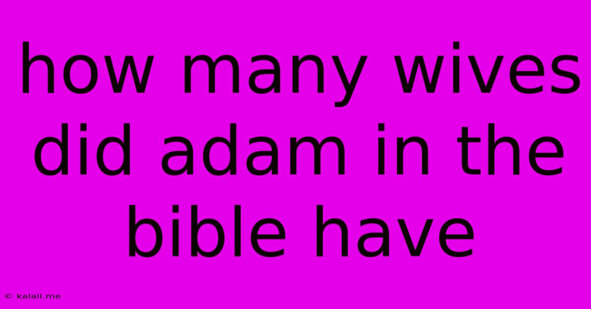 How Many Wives Did Adam In The Bible Have
