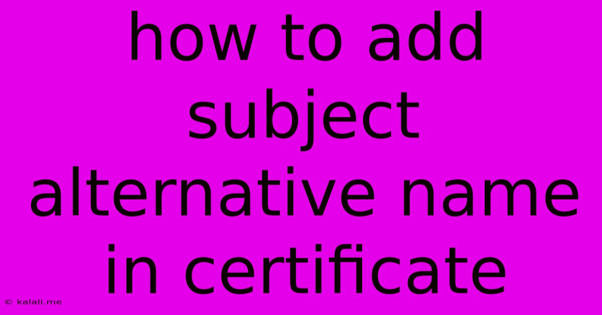 How To Add Subject Alternative Name In Certificate