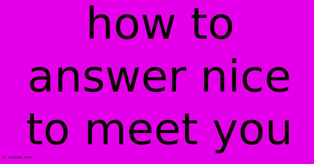 How To Answer Nice To Meet You