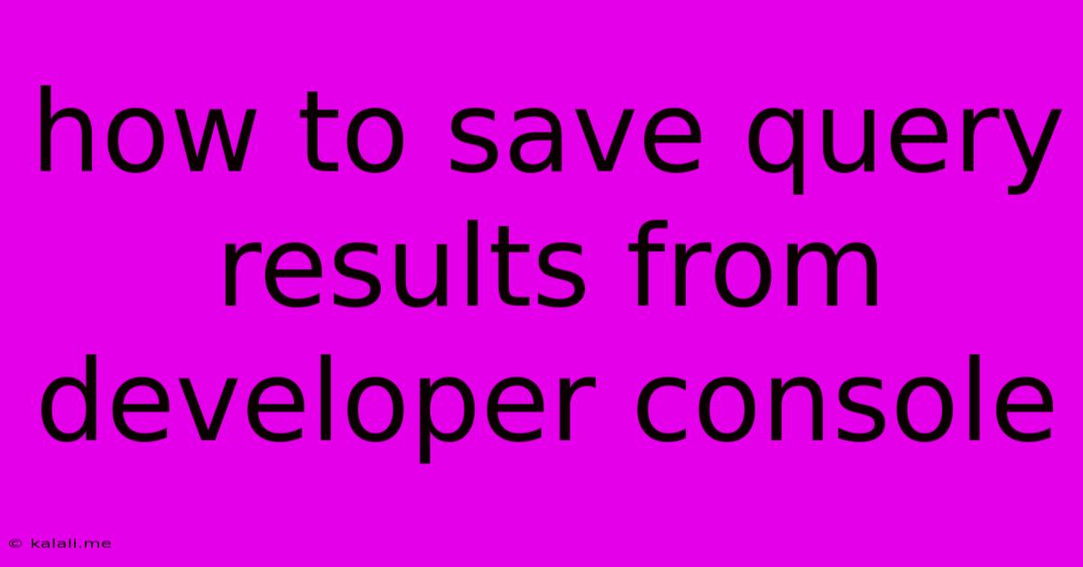 How To Save Query Results From Developer Console