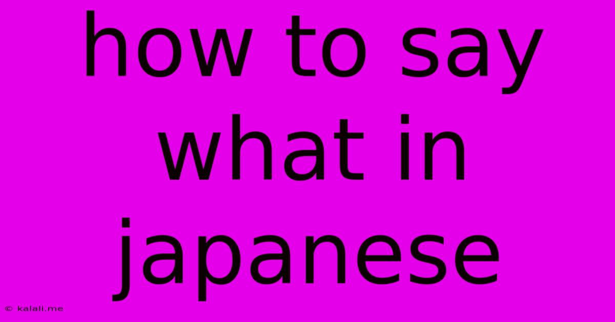 How To Say What In Japanese