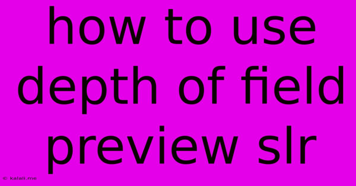 How To Use Depth Of Field Preview Slr