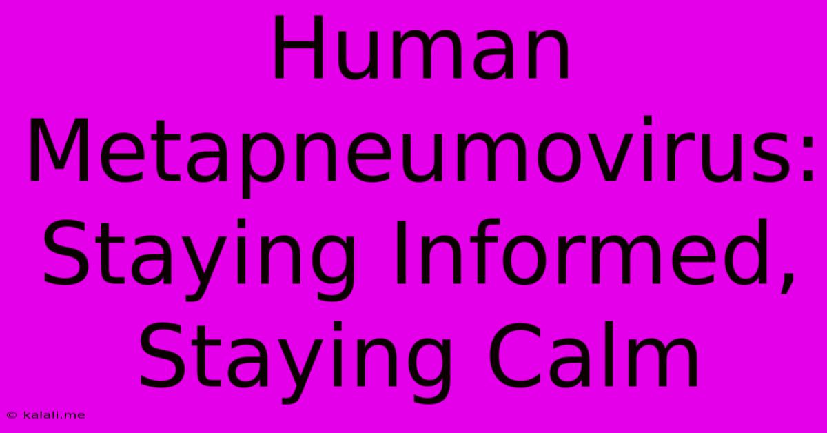 Human Metapneumovirus:  Staying Informed, Staying Calm