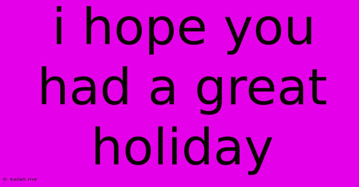 I Hope You Had A Great Holiday