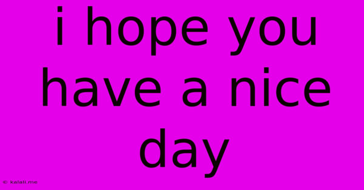 I Hope You Have A Nice Day