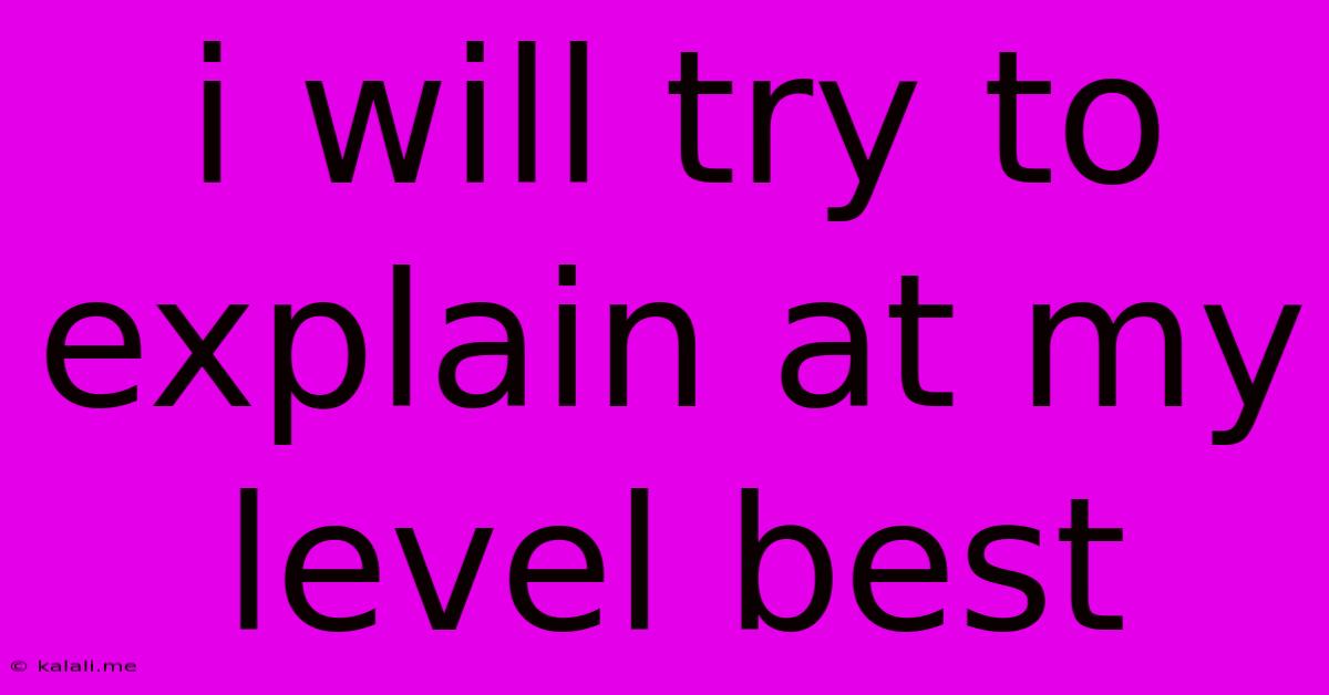 I Will Try To Explain At My Level Best