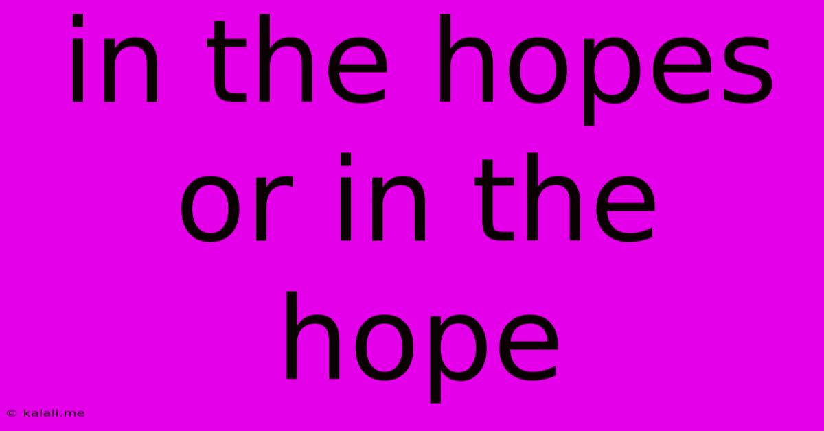 In The Hopes Or In The Hope