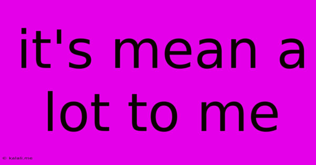 It's Mean A Lot To Me