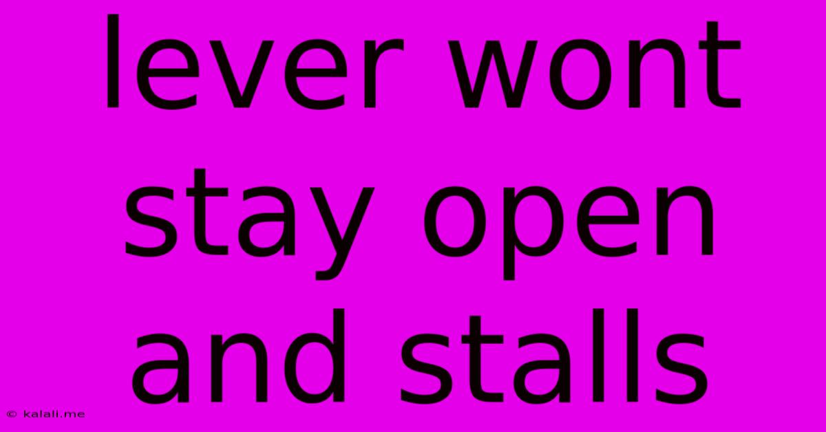 Lever Wont Stay Open And Stalls
