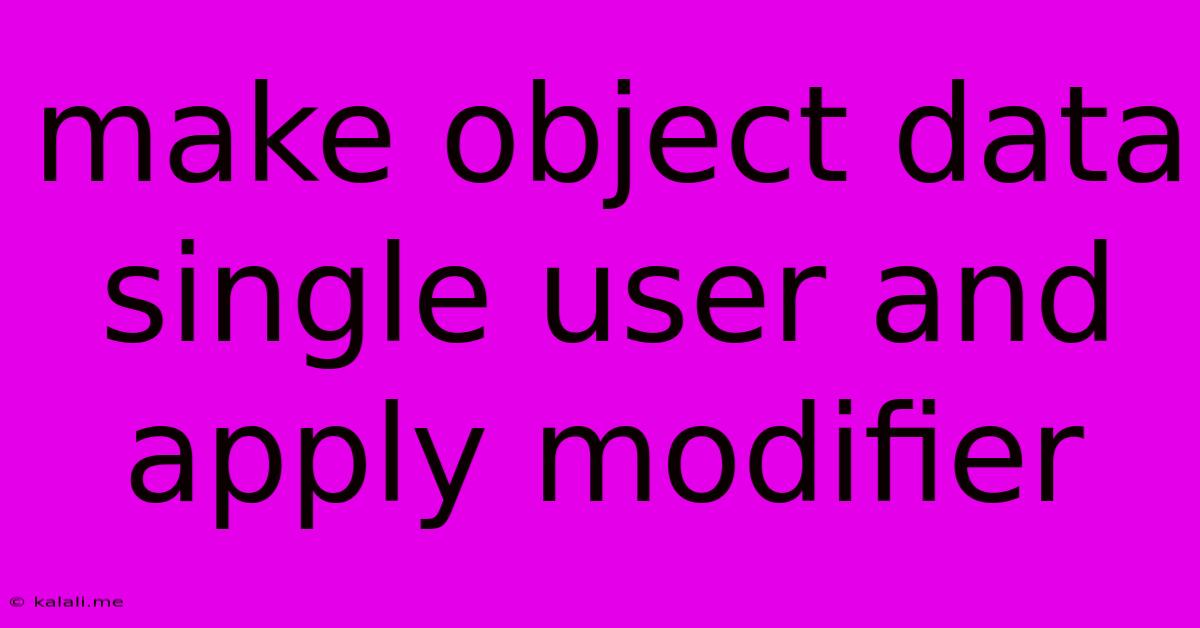 Make Object Data Single User And Apply Modifier