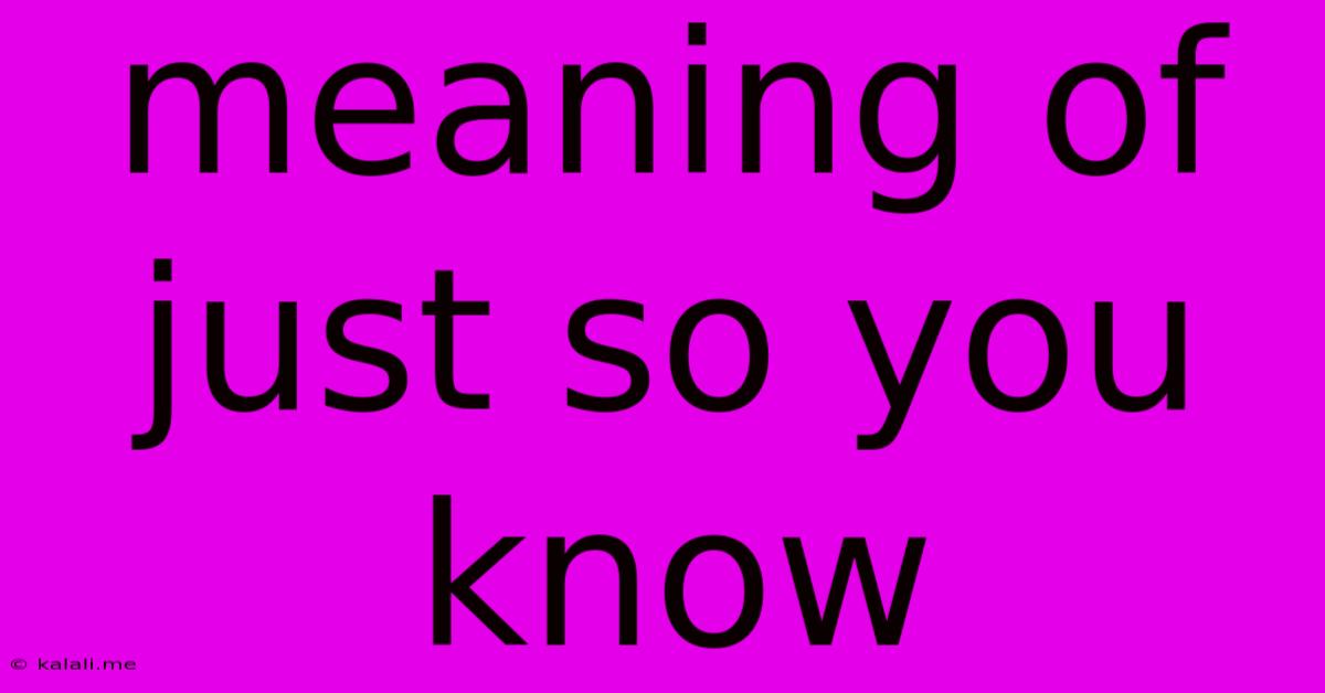 Meaning Of Just So You Know