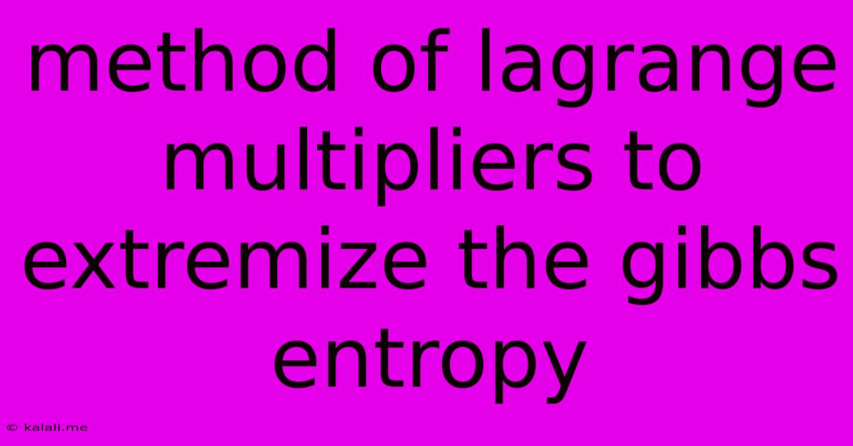 Method Of Lagrange Multipliers To Extremize The Gibbs Entropy
