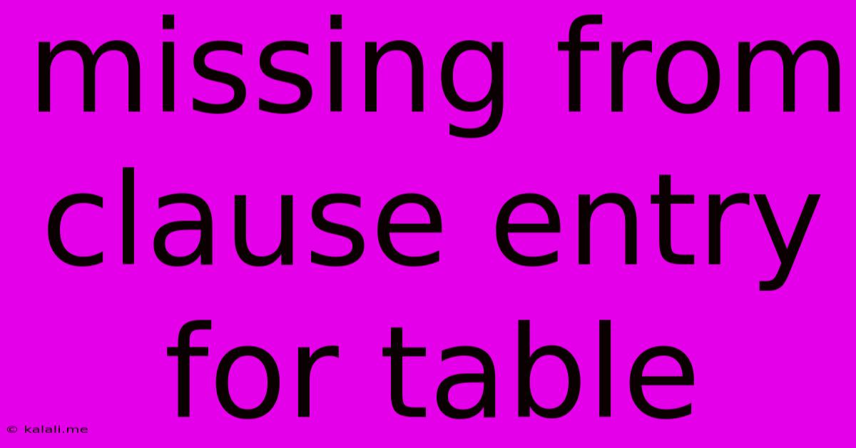 Missing From Clause Entry For Table
