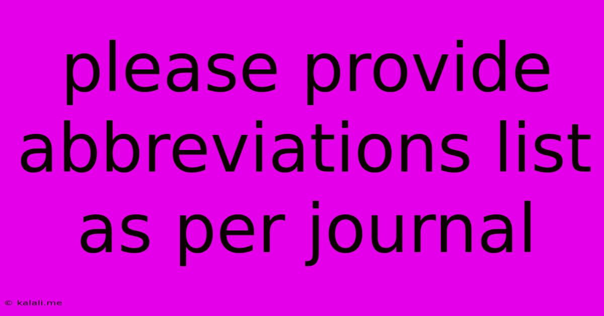 Please Provide Abbreviations List As Per Journal