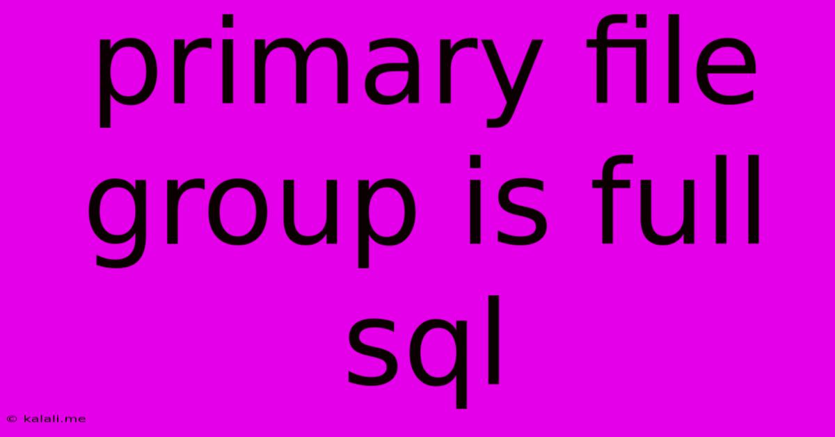 Primary File Group Is Full Sql