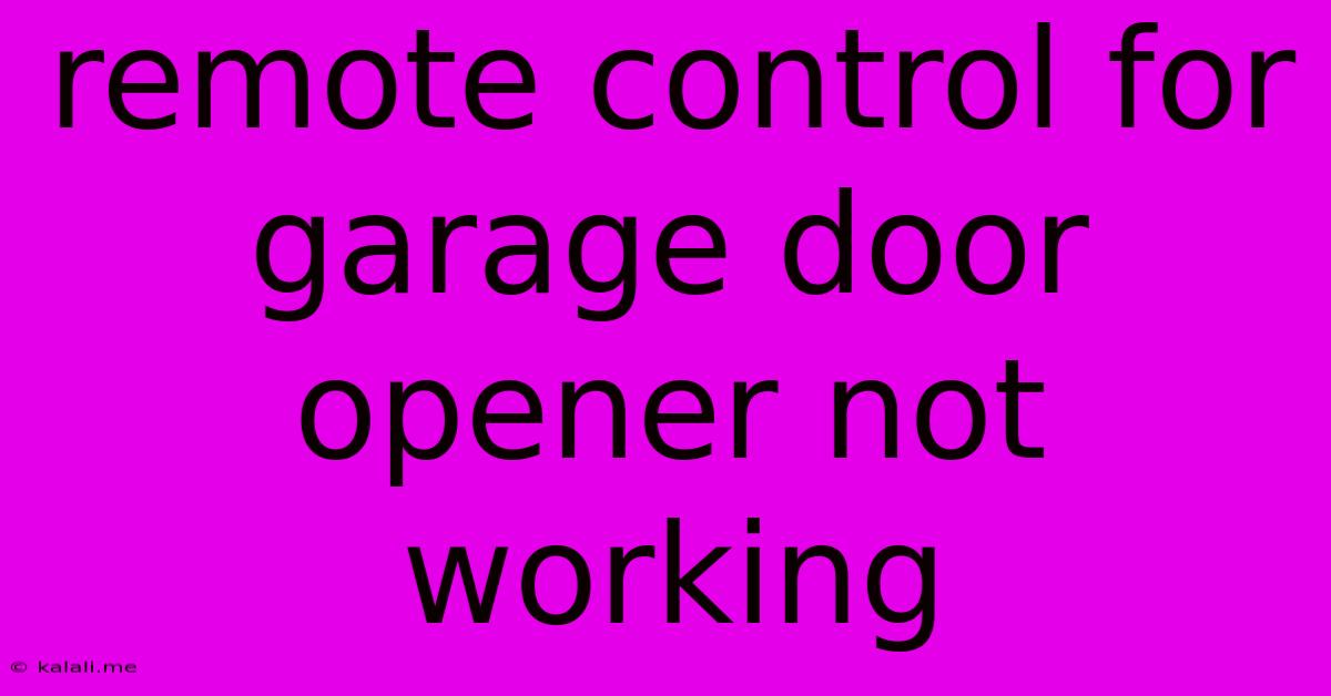 Remote Control For Garage Door Opener Not Working