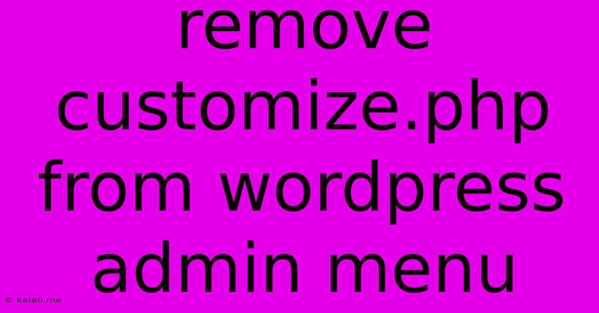 Remove Customize.php From Wordpress Admin Menu
