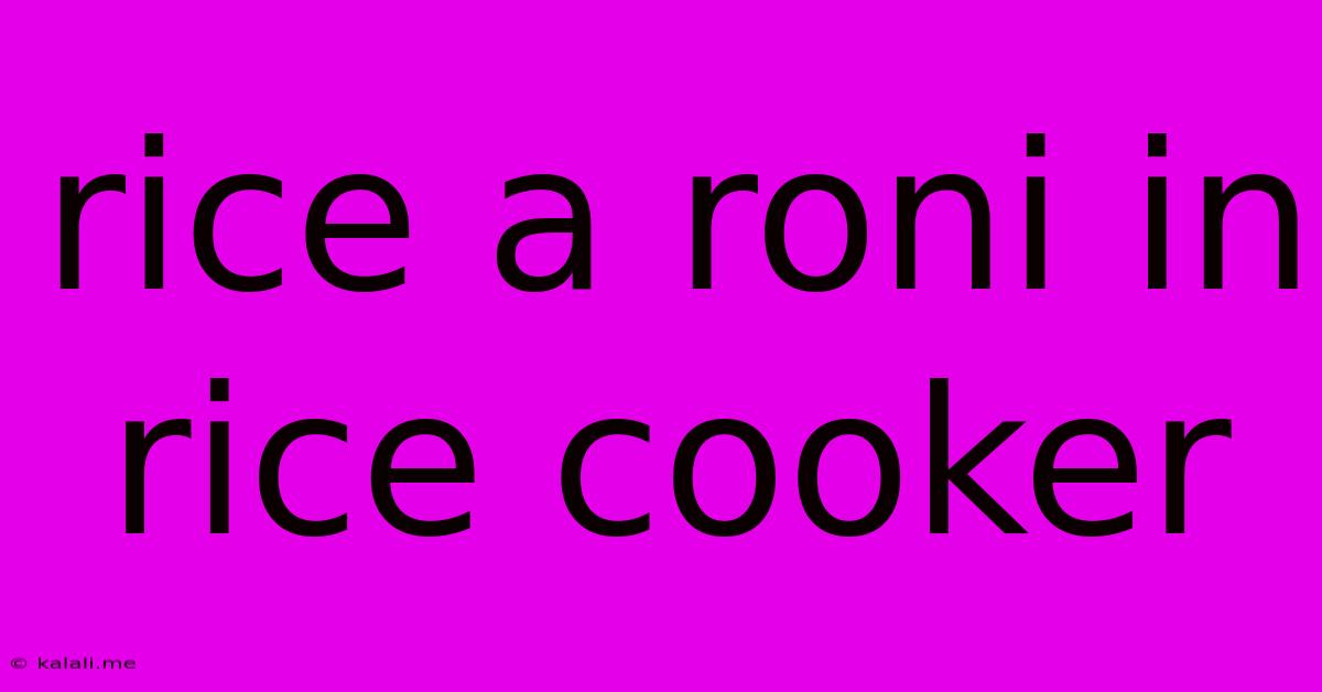 Rice A Roni In Rice Cooker