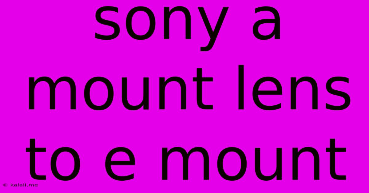 Sony A Mount Lens To E Mount