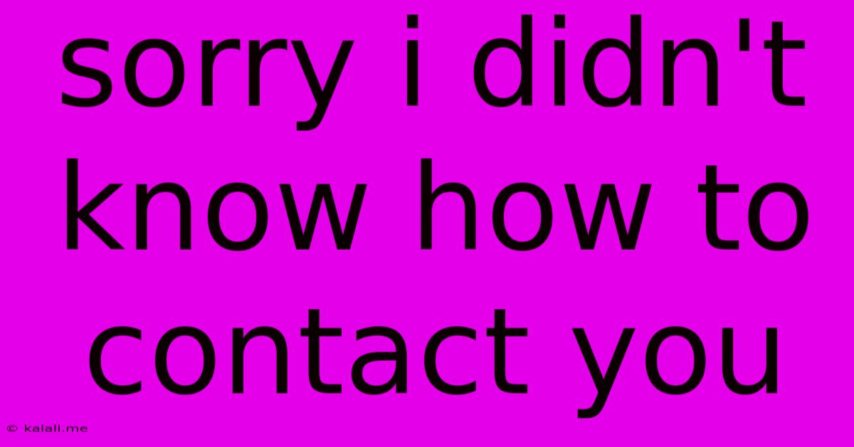 Sorry I Didn't Know How To Contact You