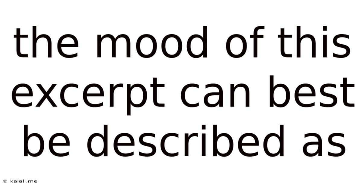 The Mood Of This Excerpt Can Best Be Described As