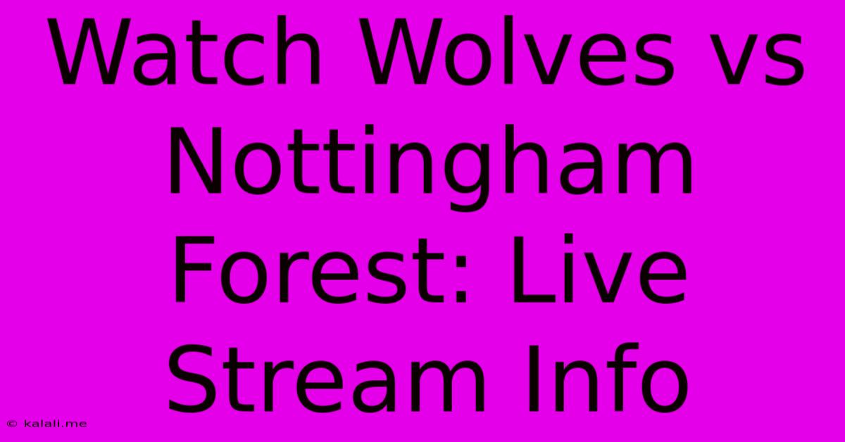 Watch Wolves Vs Nottingham Forest: Live Stream Info