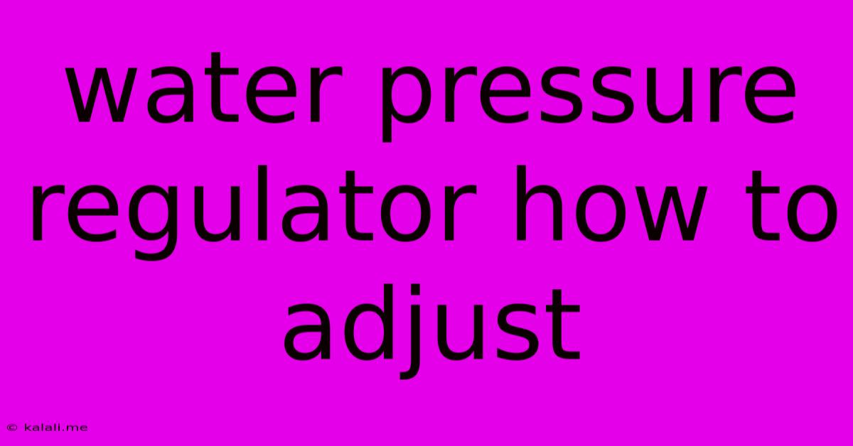 Water Pressure Regulator How To Adjust