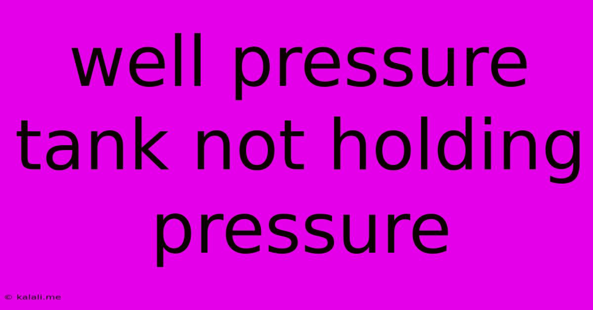 Well Pressure Tank Not Holding Pressure