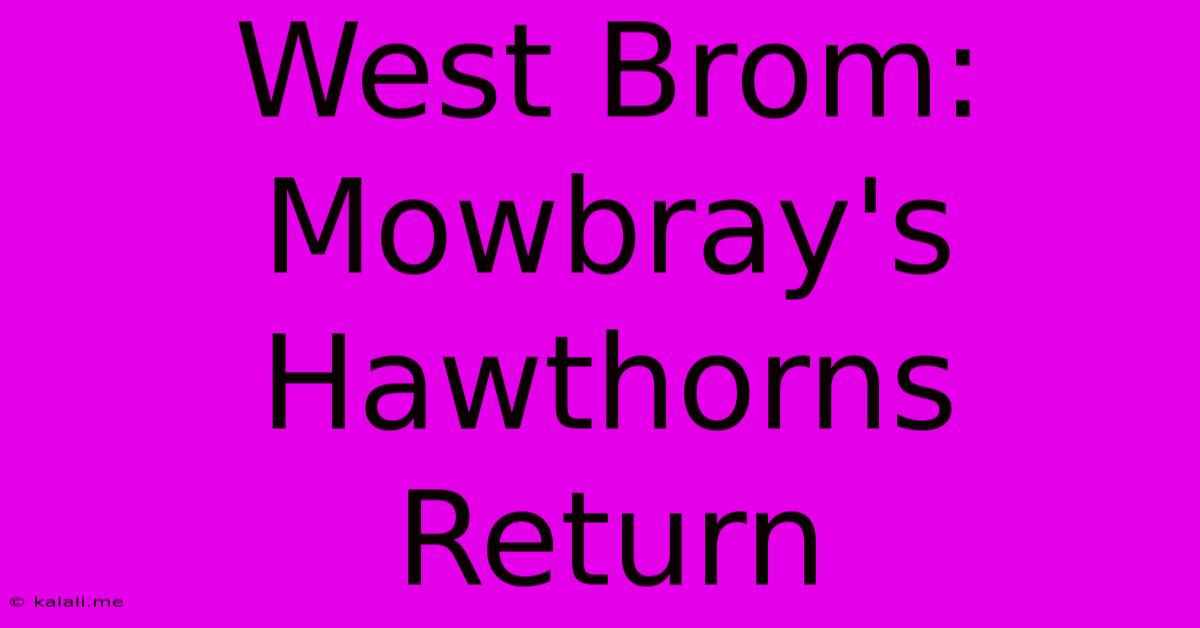 West Brom: Mowbray's Hawthorns Return