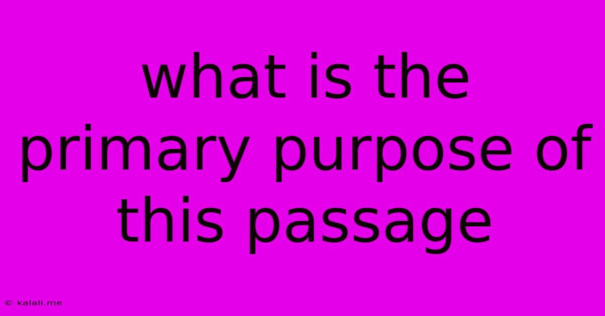 What Is The Primary Purpose Of This Passage