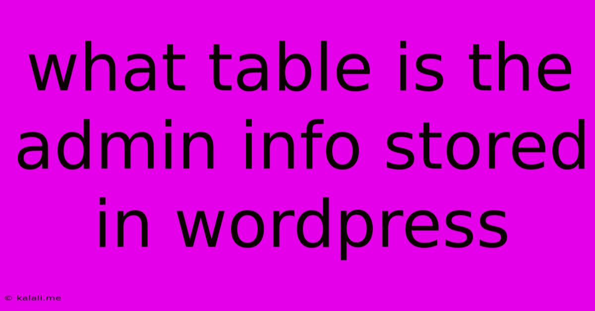 What Table Is The Admin Info Stored In Wordpress