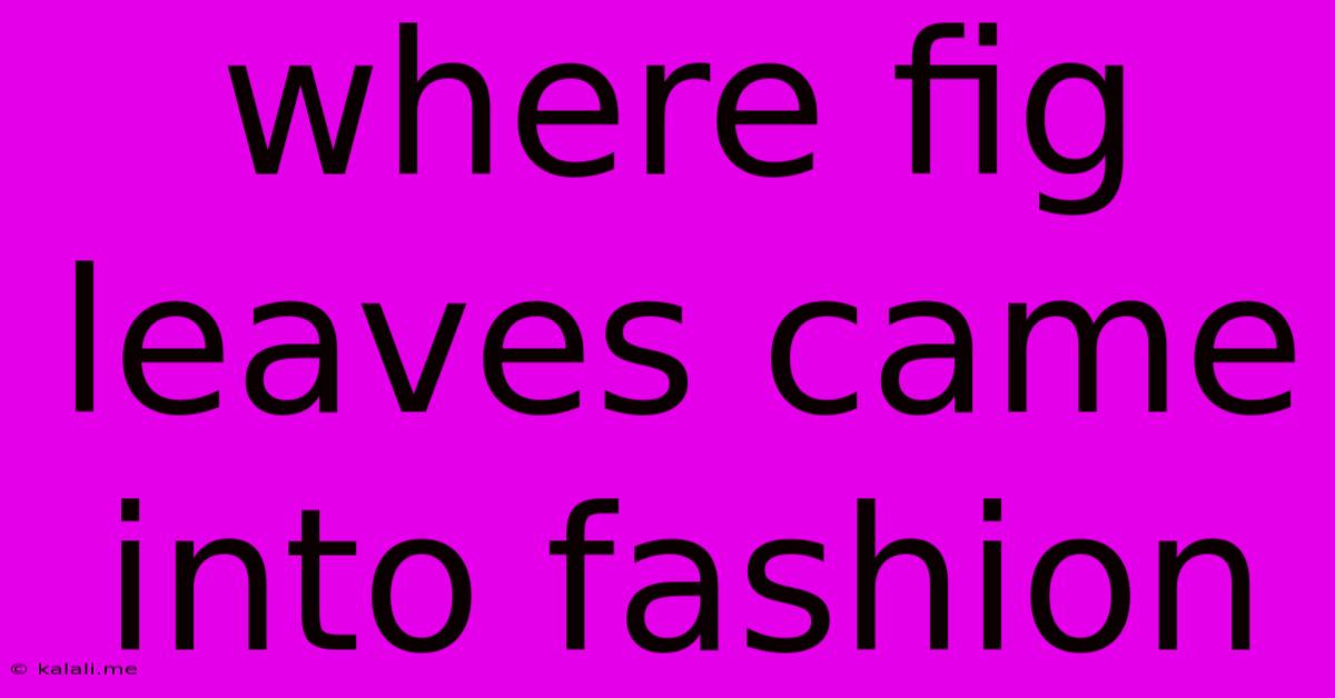 Where Fig Leaves Came Into Fashion